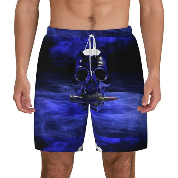Lsque Mens Swim Trunks Steel Skull Pattern - Bathing Suit Compression Liner - Beach Swim Shorts Swimwear - (S-3XL) - Stretch Quick Dry -XX-Large