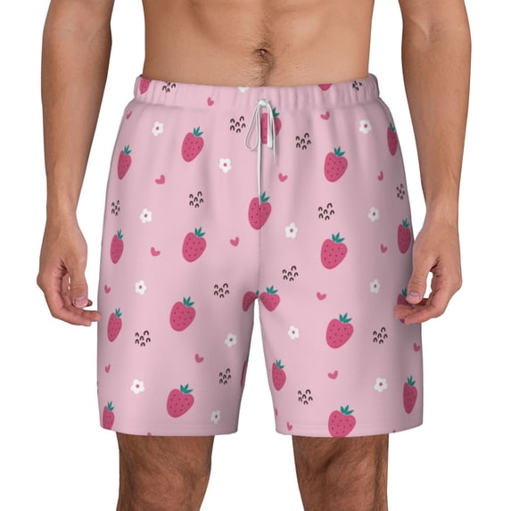 Lsque Mens Swim Trunks Strawberries Pattern - Bathing Suit Compression Liner - Beach Swim Shorts Swimwear - (S-3XL) - Stretch Quick Dry -Medium