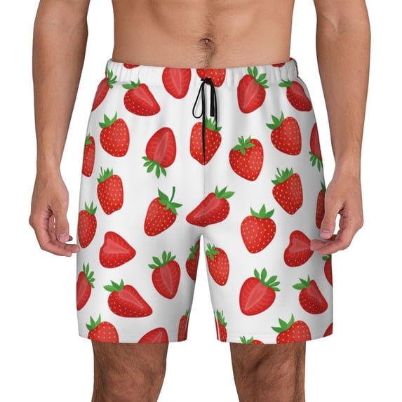 Lsque Mens Swim Trunks Strawberries Pattern - Bathing Suit Compression Liner - Beach Swim Shorts Swimwear - (S-3XL) - Stretch Quick Dry -Small