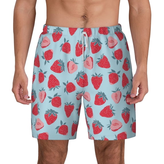 Lsque Mens Swim Trunks Strawberries Pattern - Bathing Suit Compression Liner - Beach Swim Shorts Swimwear - (S-3XL) - Stretch Quick Dry -X-Large