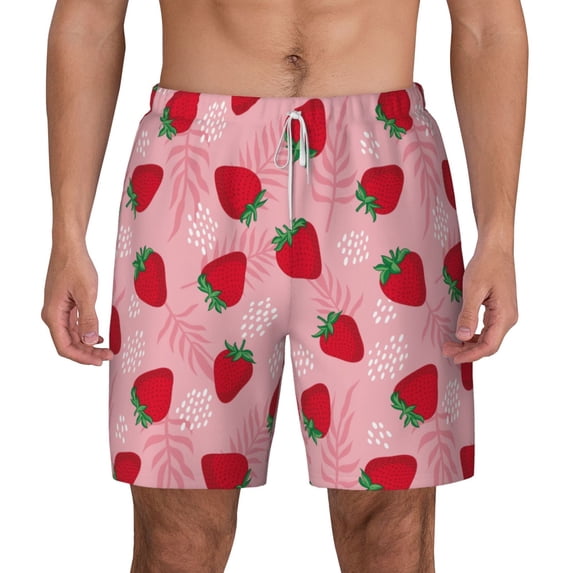 Lsque Mens Swim Trunks Strawberry Pattern - Bathing Suit Compression Liner - Beach Swim Shorts Swimwear - (S-3XL) - Stretch Quick Dry -3X-Large