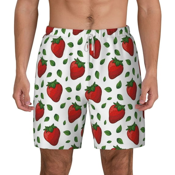 Lsque Mens Swim Trunks Strawberry Pattern - Bathing Suit Compression Liner - Beach Swim Shorts Swimwear - (S-3XL) - Stretch Quick Dry -XX-Large