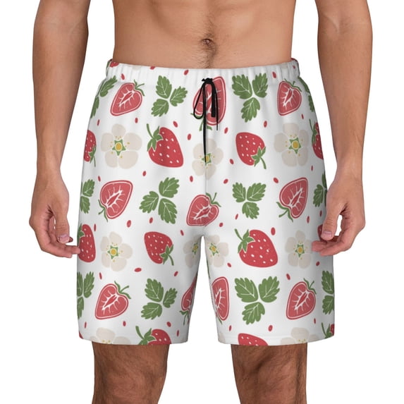 Lsque Mens Swim Trunks Strawberry Pattern - Bathing Suit Compression Liner - Beach Swim Shorts Swimwear - (S-3XL) - Stretch Quick Dry -