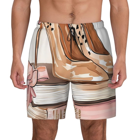 Lsque Mens Swim Trunks Stylish High Heels On Books Pattern - Bathing Suit Compression Liner - Beach Swim Shorts Swimwear - (S-3XL) - Stretch Quick Dry -Small