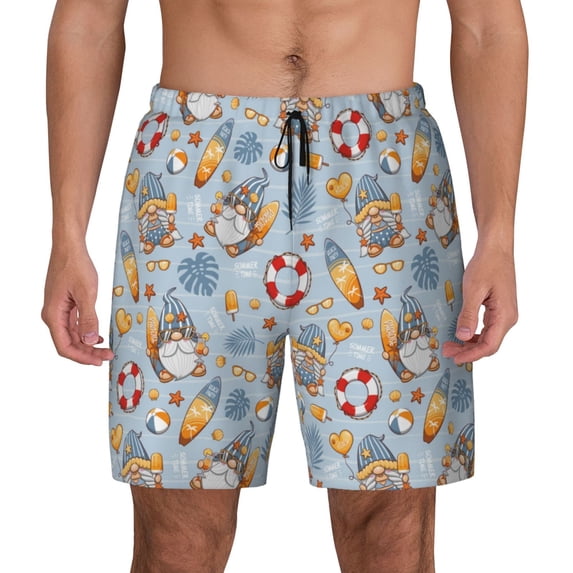 Lsque Mens Swim Trunks Summer Time With Gnome Pattern - Bathing Suit Compression Liner - Beach Swim Shorts Swimwear - (S-3XL) - Stretch Quick Dry -XX-Large