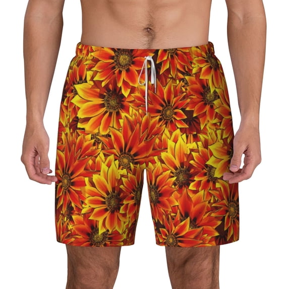 Lsque Mens Swim Trunks Sunflower4 Pattern - Bathing Suit Compression Liner - Beach Swim Shorts Swimwear - (S-3XL) - Stretch Quick Dry -3X-Large