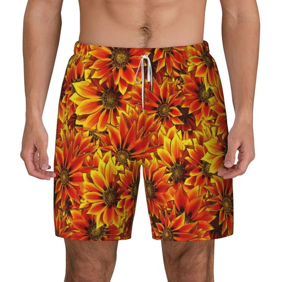 Lsque Mens Swim Trunks Sunflower4 Pattern - Bathing Suit Compression Liner - Beach Swim Shorts Swimwear - (S-3XL) - Stretch Quick Dry -X-Large