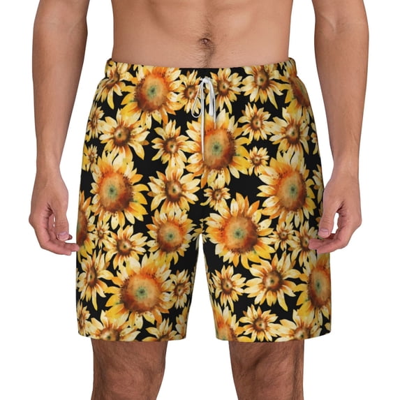 Lsque Mens Swim Trunks Sunflowers 1 Pattern - Bathing Suit Compression Liner - Beach Swim Shorts Swimwear - (S-3XL) - Stretch Quick Dry -Small