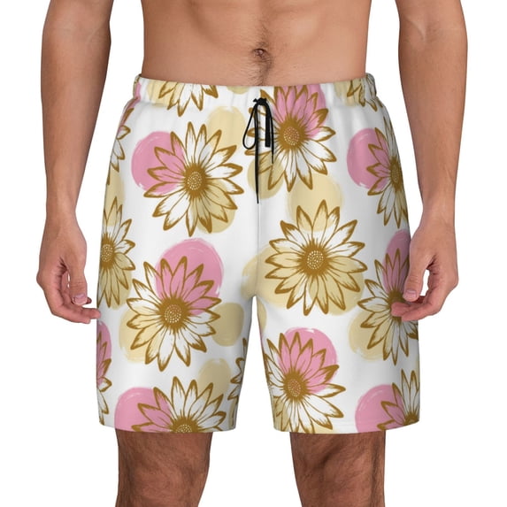 Lsque Mens Swim Trunks Sunflowers Pattern - Bathing Suit Compression Liner - Beach Swim Shorts Swimwear - (S-3XL) - Stretch Quick Dry -X-Large