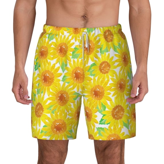 Lsque Mens Swim Trunks Sunflowers2 Pattern - Bathing Suit Compression Liner - Beach Swim Shorts Swimwear - (S-3XL) - Stretch Quick Dry -X-Large