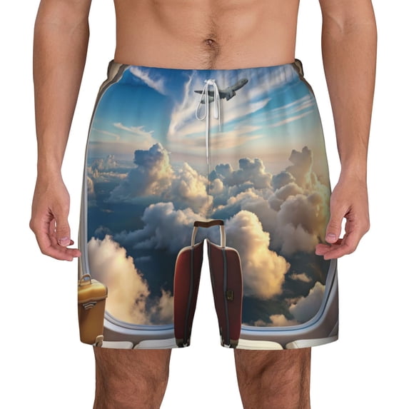 Lsque Mens Swim Trunks Sunset Airplane Travel View Pattern - Bathing Suit Compression Liner - Beach Swim Shorts Swimwear - (S-3XL) - Stretch Quick Dry -Medium
