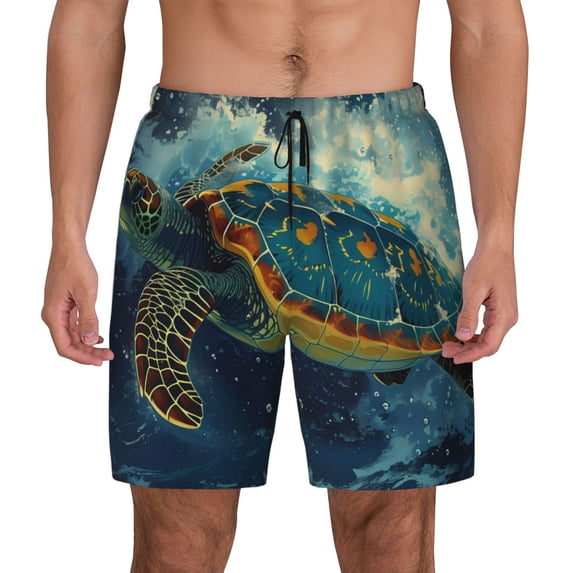 Lsque Mens Swim Trunks Surfing Turtle Pattern - Bathing Suit Compression Liner - Beach Swim Shorts Swimwear - (S-3XL) - Stretch Quick Dry -Small