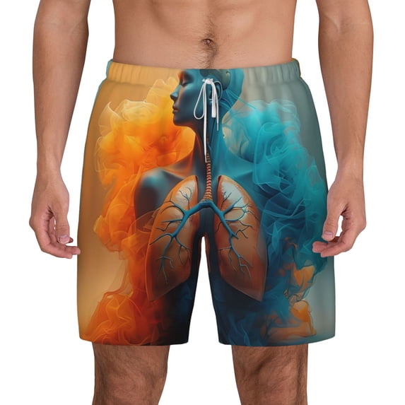 Lsque Mens Swim Trunks Surreal Body Art Pattern - Bathing Suit Compression Liner - Beach Swim Shorts Swimwear - (S-3XL) - Stretch Quick Dry -3X-Large