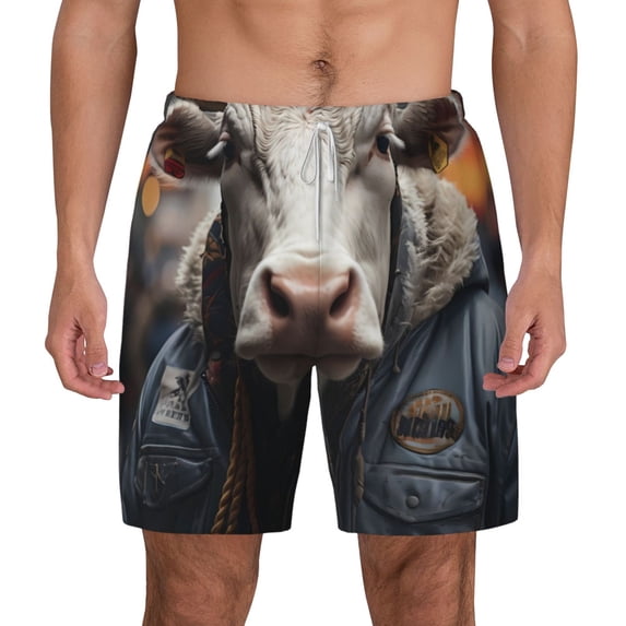Lsque Mens Swim Trunks Surrealist Cow Pattern - Bathing Suit Compression Liner - Beach Swim Shorts Swimwear - (S-3XL) - Stretch Quick Dry -Large