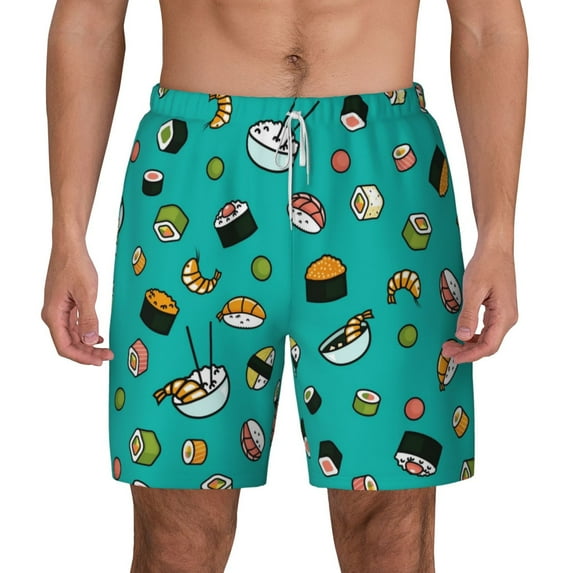 Lsque Mens Swim Trunks Sushi Pattern - Bathing Suit Compression Liner - Beach Swim Shorts Swimwear - (S-3XL) - Stretch Quick Dry -Medium