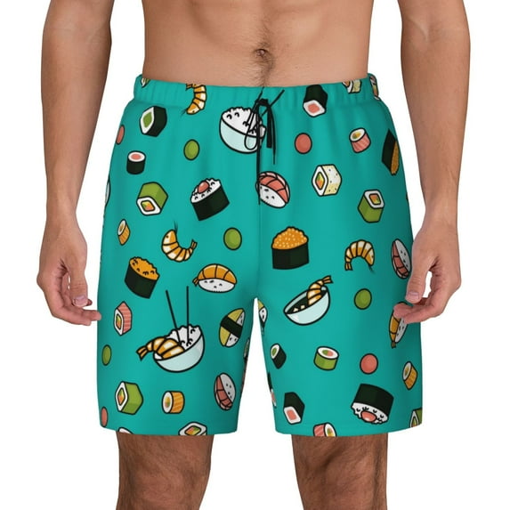 Lsque Mens Swim Trunks Sushi Pattern - Bathing Suit Compression Liner - Beach Swim Shorts Swimwear - (S-3XL) - Stretch Quick Dry -X-Large