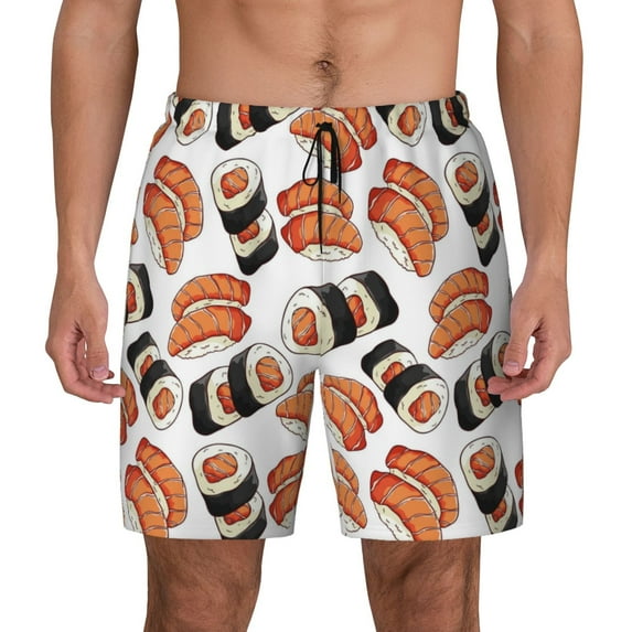 Lsque Mens Swim Trunks Sushi Roll Pattern - Bathing Suit Compression Liner - Beach Swim Shorts Swimwear - (S-3XL) - Stretch Quick Dry -3X-Large