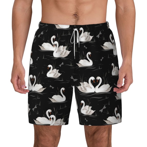 Lsque Mens Swim Trunks Swan And Dragonflies Pattern - Bathing Suit Compression Liner - Beach Swim Shorts Swimwear - (S-3XL) - Stretch Quick Dry -X-Large
