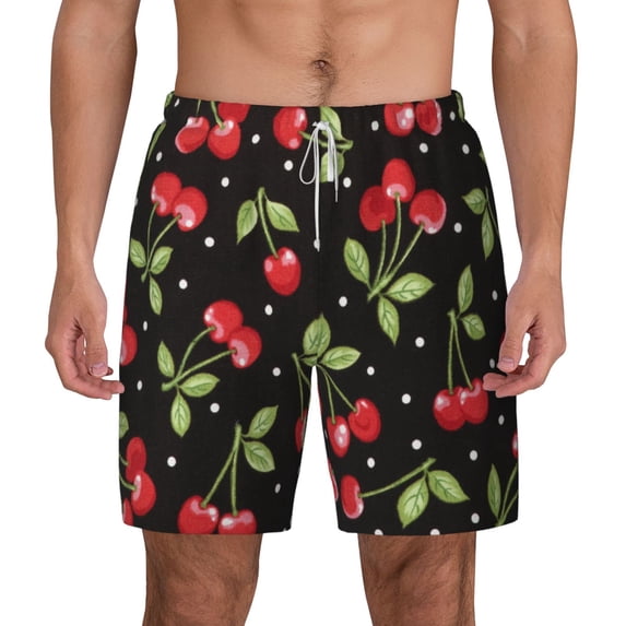 Lsque Mens Swim Trunks Sweet Red Cherry Pattern - Bathing Suit Compression Liner - Beach Swim Shorts Swimwear - (S-3XL) - Stretch Quick Dry -3X-Large
