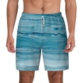 thumbnail image 1 of Lsque Mens Swim Trunks Teal Turquoise Fluid Stripes Pattern - Bathing Suit Compression Liner - Beach Swim Shorts Swimwear - (S-3XL) - Stretch Quick Dry -Small, 1 of 9