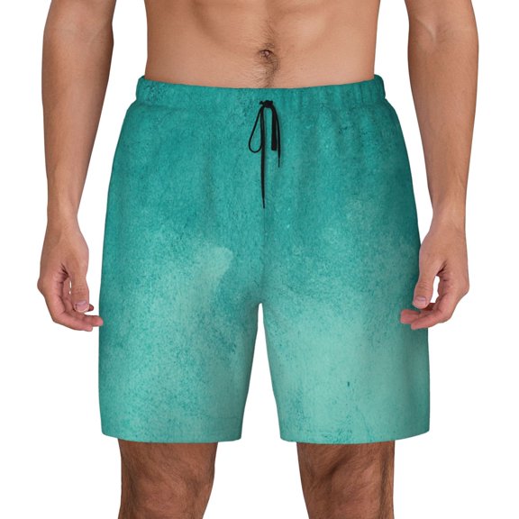 Lsque Mens Swim Trunks Teal Turquoise1 Pattern - Bathing Suit Compression Liner - Beach Swim Shorts Swimwear - (S-3XL) - Stretch Quick Dry -Small