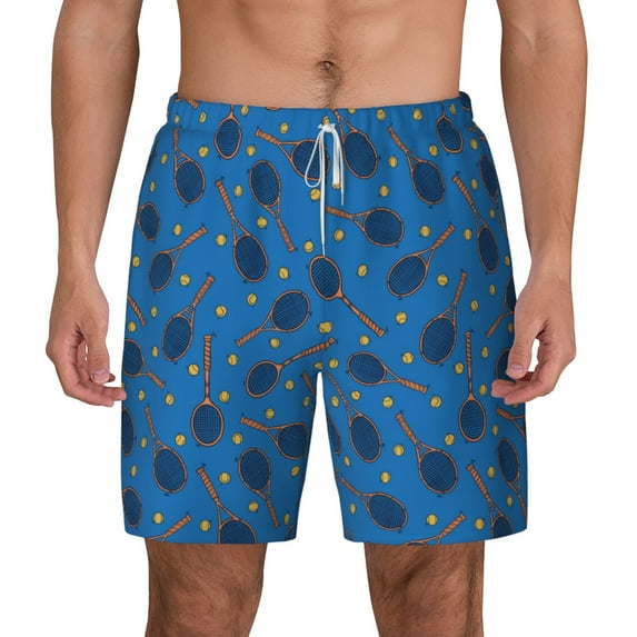 Lsque Mens Swim Trunks Tennis Rackets 1 Pattern - Bathing Suit Compression Liner - Beach Swim Shorts Swimwear - (S-3XL) - Stretch Quick Dry -Small