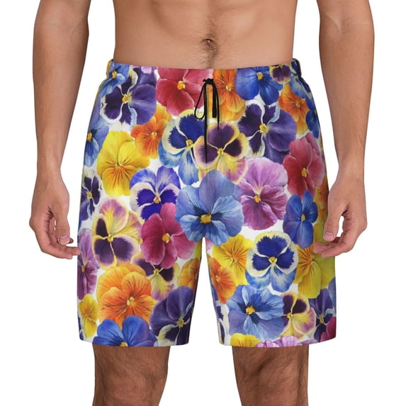 Lsque Mens Swim Trunks The Garden Tricolor Pansy Flower Pattern - Bathing Suit Compression Liner - Beach Swim Shorts Swimwear - (S-3XL) - Stretch Quick Dry -XX-Large