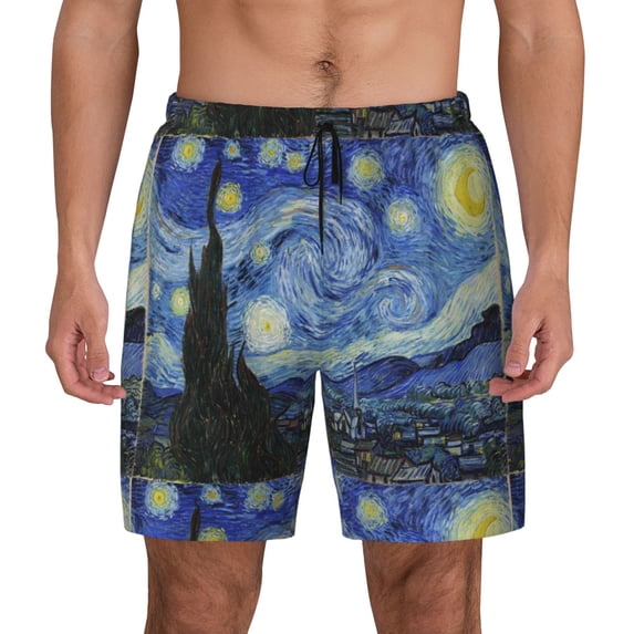 Lsque Mens Swim Trunks The Starry Night Pattern - Bathing Suit Compression Liner - Beach Swim Shorts Swimwear - (S-3XL) - Stretch Quick Dry -Large