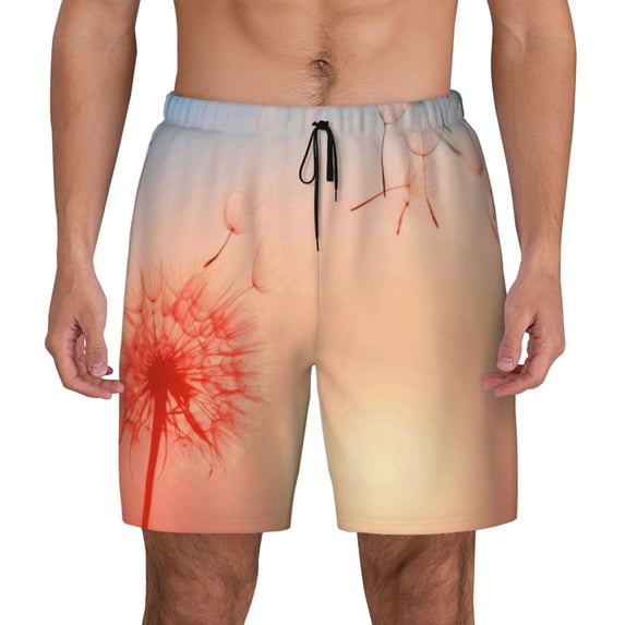 Lsque Mens Swim Trunks The Sunset of Dandelion Pattern - Bathing Suit Compression Liner - Beach Swim Shorts Swimwear - (S-3XL) - Stretch Quick Dry -3X-Large