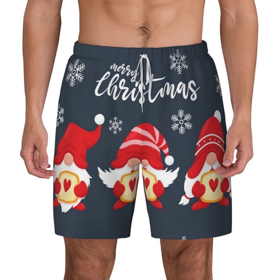 Lsque Mens Swim Trunks Three Cute Christmas Gnomes Pattern - Bathing Suit Compression Liner - Beach Swim Shorts Swimwear - (S-3XL) - Stretch Quick Dry -Large