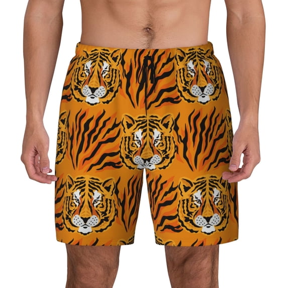 Lsque Mens Swim Trunks Tiger Pattern - Bathing Suit Compression Liner - Beach Swim Shorts Swimwear - (S-3XL) - Stretch Quick Dry -3X-Large