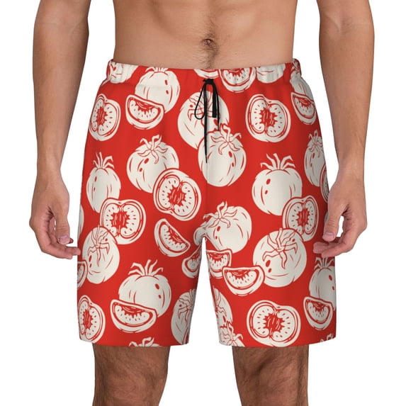 Lsque Mens Swim Trunks Tomatoes Pattern - Bathing Suit Compression Liner - Beach Swim Shorts Swimwear - (S-3XL) - Stretch Quick Dry -3X-Large
