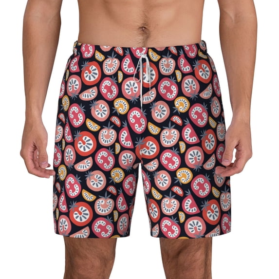 Lsque Mens Swim Trunks Tomatoes Pattern - Bathing Suit Compression Liner - Beach Swim Shorts Swimwear - (S-3XL) - Stretch Quick Dry -Large