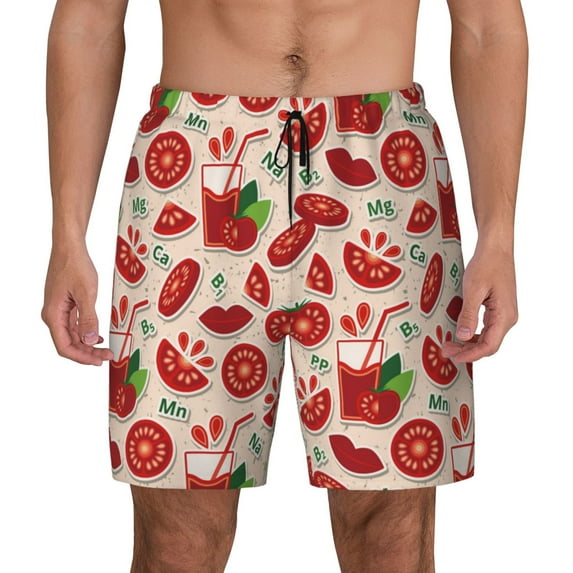 Lsque Mens Swim Trunks Tomatoes Pattern - Bathing Suit Compression Liner - Beach Swim Shorts Swimwear - (S-3XL) - Stretch Quick Dry -Medium