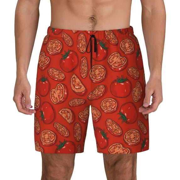 Lsque Mens Swim Trunks Tomatoes Pattern - Bathing Suit Compression Liner - Beach Swim Shorts Swimwear - (S-3XL) - Stretch Quick Dry -XX-Large