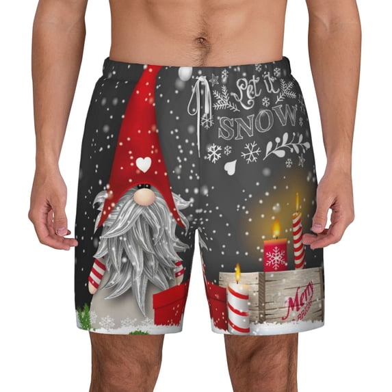 Lsque Mens Swim Trunks Traditional Scandinavian Dwarf Pattern - Bathing Suit Compression Liner - Beach Swim Shorts Swimwear - (S-3XL) - Stretch Quick Dry -Medium