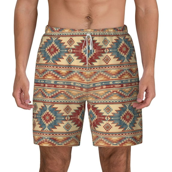 Lsque Mens Swim Trunks Traditional Tribal Aztec Pattern - Bathing Suit Compression Liner - Beach Swim Shorts Swimwear - (S-3XL) - Stretch Quick Dry -X-Large