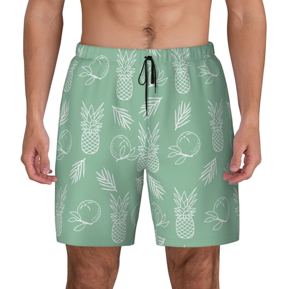 Lsque Mens Swim Trunks Tropical Pineapple Pattern - Bathing Suit Compression Liner - Beach Swim Shorts Swimwear - (S-3XL) - Stretch Quick Dry -Medium