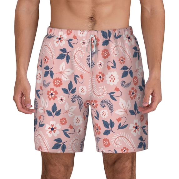 Lsque Mens Swim Trunks Tropical Plants Pattern - Bathing Suit Compression Liner - Beach Swim Shorts Swimwear - (S-3XL) - Stretch Quick Dry -3X-Large