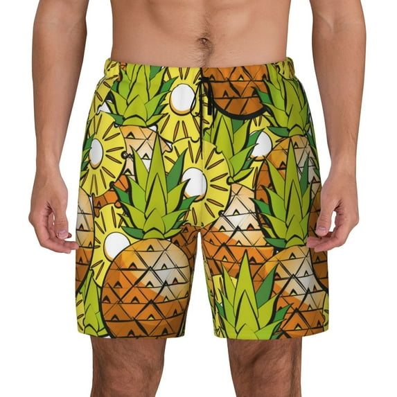 Lsque Mens Swim Trunks Tropical Summer Fruit Pattern - Bathing Suit Compression Liner - Beach Swim Shorts Swimwear - (S-3XL) - Stretch Quick Dry -Small