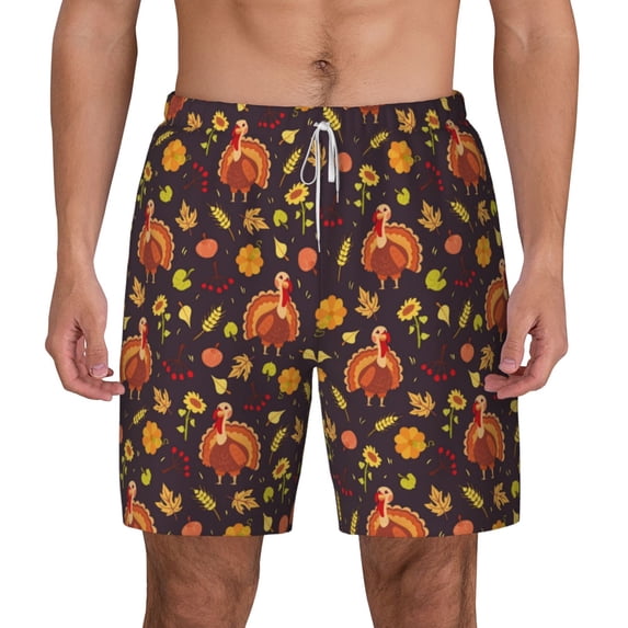 Lsque Mens Swim Trunks Turkey Bird Pattern - Bathing Suit Compression Liner - Beach Swim Shorts Swimwear - (S-3XL) - Stretch Quick Dry -3X-Large