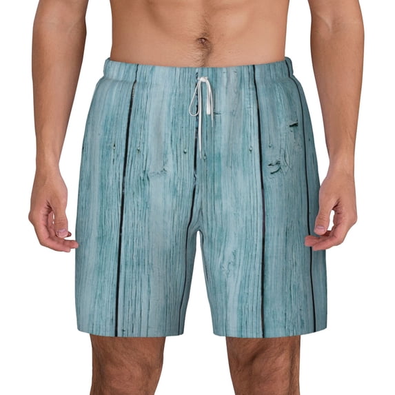 Lsque Mens Swim Trunks Turquoise Wooden1 Pattern - Bathing Suit Compression Liner - Beach Swim Shorts Swimwear - (S-3XL) - Stretch Quick Dry -XX-Large