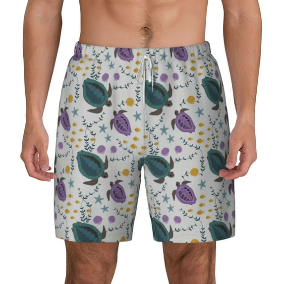 Lsque Mens Swim Trunks Turtle Pattern - Bathing Suit Compression Liner - Beach Swim Shorts Swimwear - (S-3XL) - Stretch Quick Dry -3X-Large