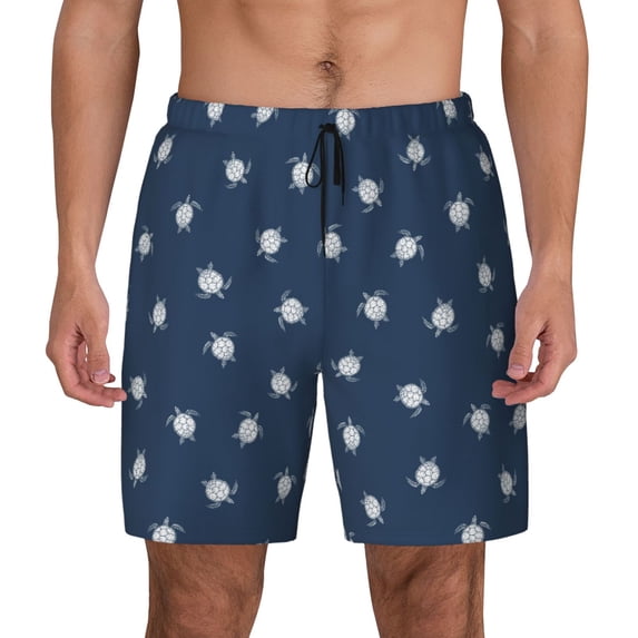 Lsque Mens Swim Trunks Turtle Pattern - Bathing Suit Compression Liner - Beach Swim Shorts Swimwear - (S-3XL) - Stretch Quick Dry -3X-Large