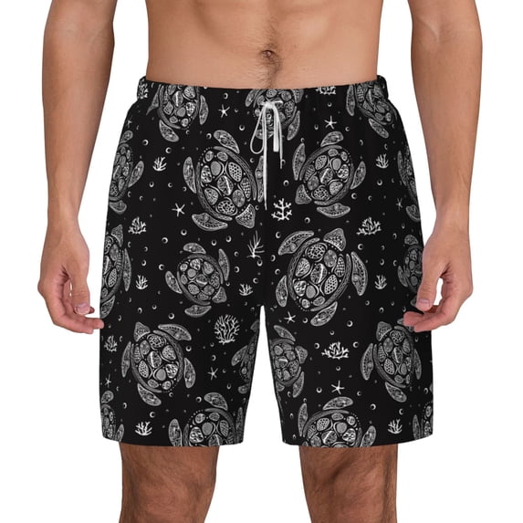 Lsque Mens Swim Trunks Turtle Pattern - Bathing Suit Compression Liner - Beach Swim Shorts Swimwear - (S-3XL) - Stretch Quick Dry -Small