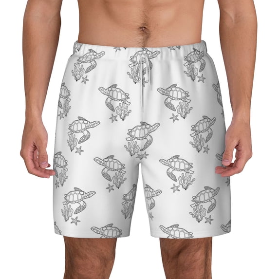 Lsque Mens Swim Trunks Turtle Pattern - Bathing Suit Compression Liner - Beach Swim Shorts Swimwear - (S-3XL) - Stretch Quick Dry -Small
