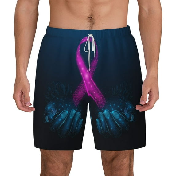Lsque Mens Swim Trunks Two Human Hands are Holds Pink Ribbon Awareness Pattern - Bathing Suit Compression Liner - Beach Swim Shorts Swimwear - (S-3XL) - Stretch Quick Dry -XX-Large