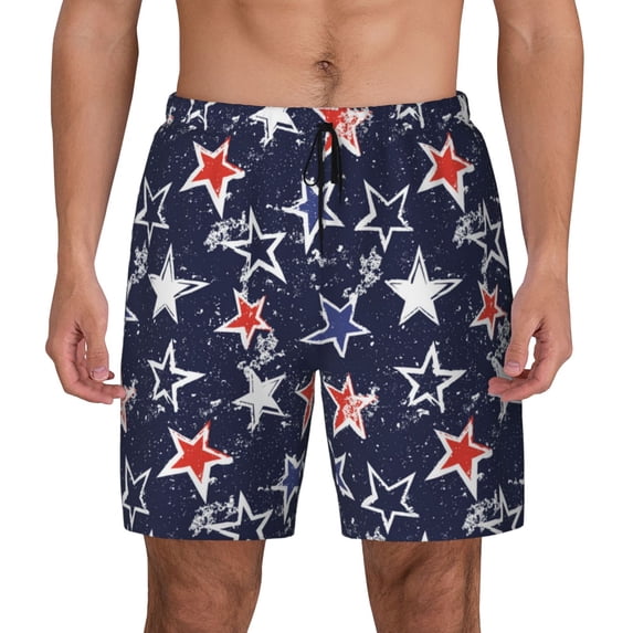 Lsque Mens Swim Trunks USA Stars Pattern - Bathing Suit Compression Liner - Beach Swim Shorts Swimwear - (S-3XL) - Stretch Quick Dry -Medium