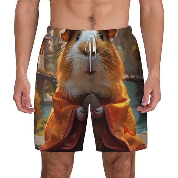 Lsque Mens Swim Trunks Valley Meditating Guinea Pig Pattern - Bathing Suit Compression Liner - Beach Swim Shorts Swimwear - (S-3XL) - Stretch Quick Dry -3X-Large