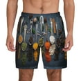 thumbnail image 1 of Lsque Mens Swim Trunks Various Herbs And Spices In Spoons Pattern - Bathing Suit Compression Liner - Beach Swim Shorts Swimwear - (S-3XL) - Stretch Quick Dry -3X-Large, 1 of 9